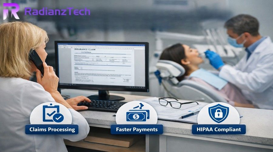 Dental Insurance Billing team processing claims for a dental clinic to increase collections and faster payments