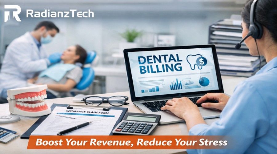 Outsource Dental Billing Services team working on claims in a dental clinic for faster insurance payments