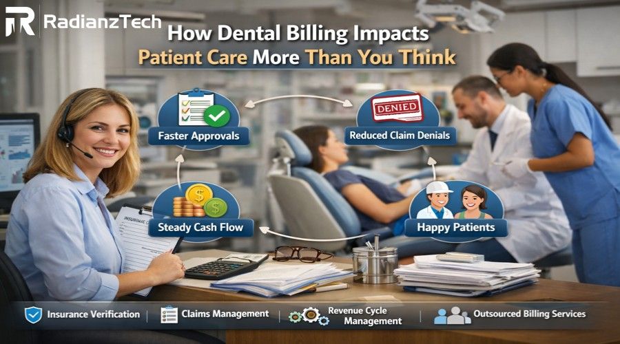 Dental Billing Services helping a dental clinic manage insurance claims, reduce denials, and improve patient care experience.
