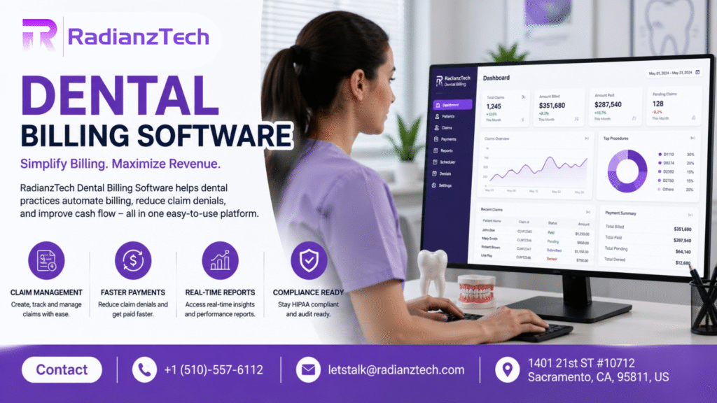 Dental billing software helping dental practices automate claims, reduce billing errors, and improve revenue cycle management.