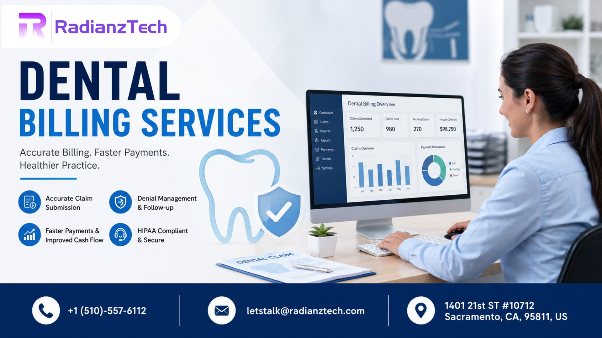 Dental billing services with payment posting, accounts receivable management, and dental insurance billing to improve cash flow and reduce claim delays.